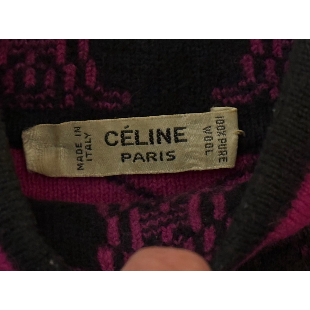 VTG RARE Celine Paris Women's Wool Sweater Argyle Mock Neck Made in Italy Sz L - Picture 12 of 12